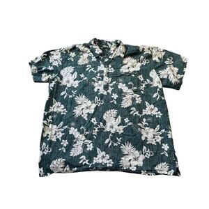 Go Barefoot Hawaiian Print shirt size 3XL TALL; Short Sleeves; Green & white